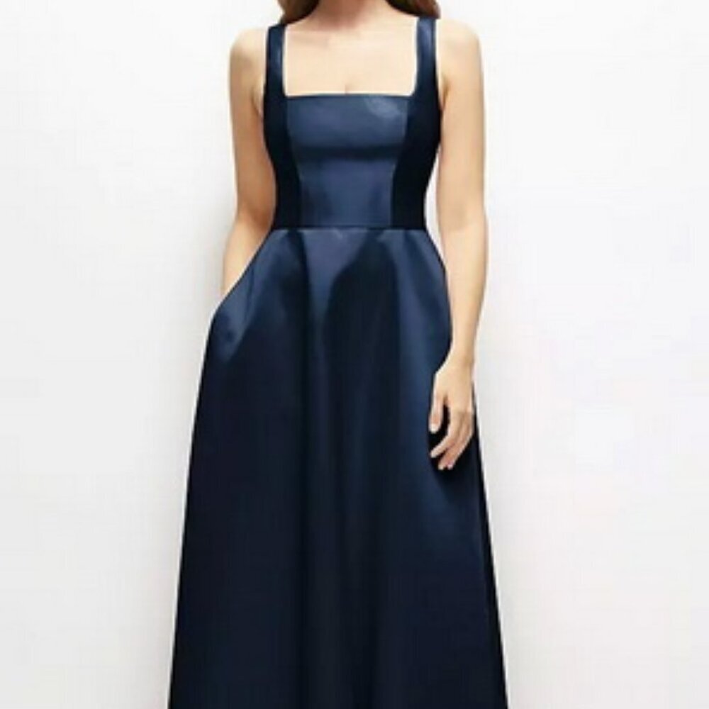 Dessy Collection Midnight Blue Sleeveless Satin Gown 3153
